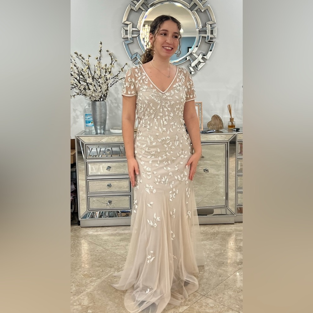 Gorgeous beige sequins beaded dress Adriana Pappel